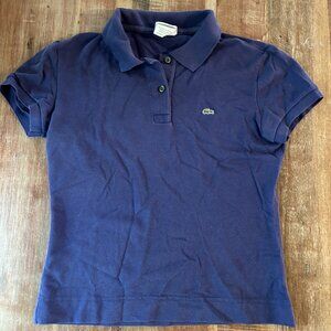 Lacoste Blue Polo Shirt Women’s Size 38 Short Sleeve Cotton F4811 Lav2 Button